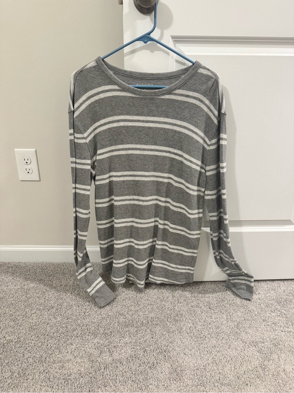 Sonoma Gray and White Striped Crewneck Sweater